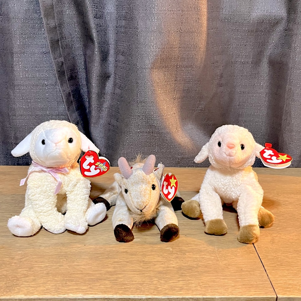 Rare and hard to find Ty Beanie Babies Fleecie, Goatee, and Ewey.
